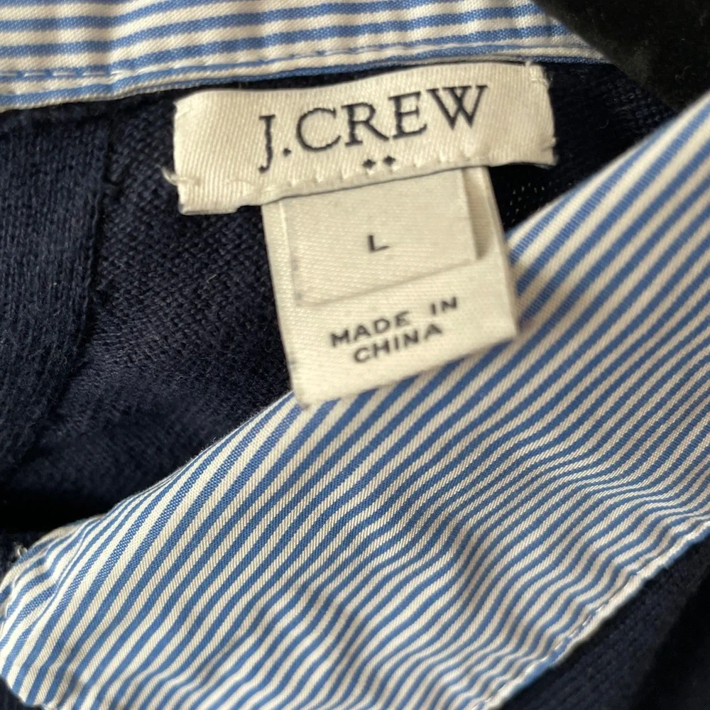 J. Crew Navy Sweater with Striped Collar - Picture 3 of 3